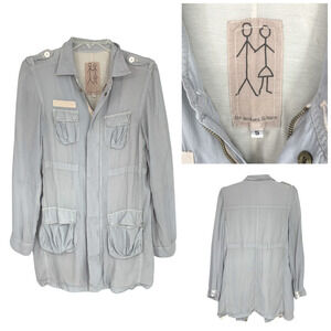 Pete & Greta x Johnny Was Sz S Light Blue 100% Silk Utility Military Jacket